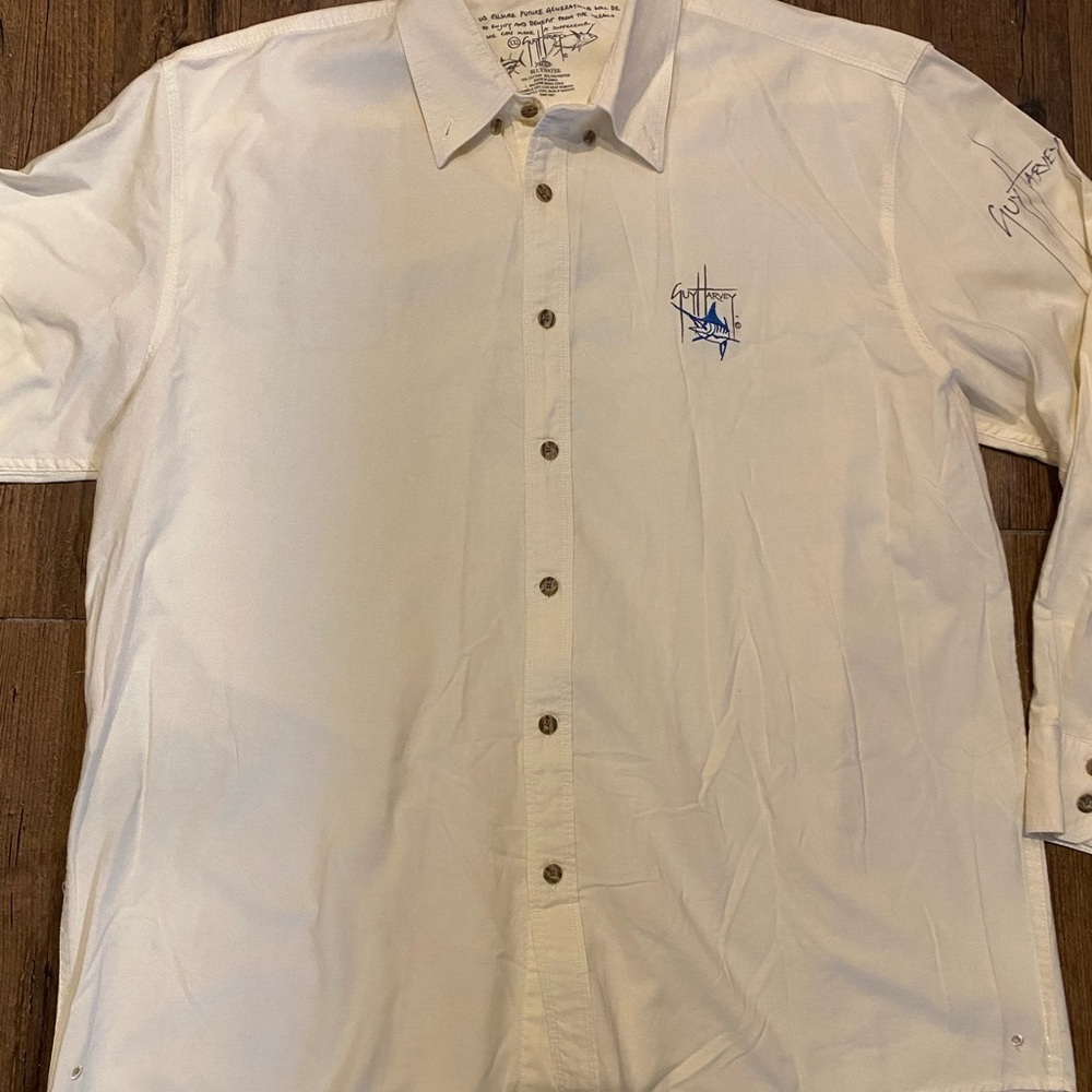 Guy Harvey auttographed beige  Men's Shirt XXL NWOT